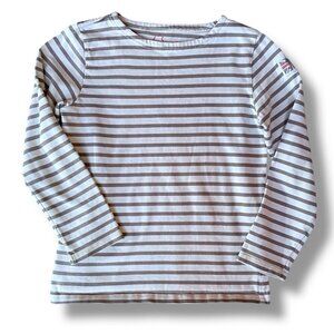 Mini Boden Girls Top Sz 9 10 Years Gray White Stripe Cotton Boat Neck Shirt